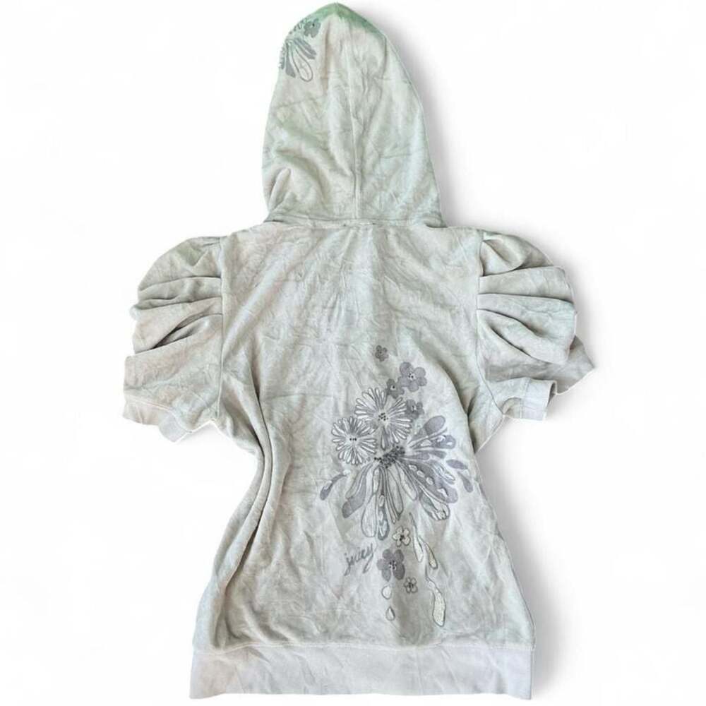 Y2K Juicy Couture Floral Graphic Zip Up Hoodie – Cream (XL)